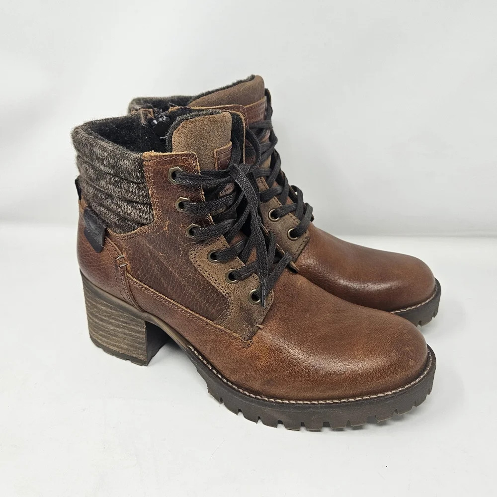 BullBoxer Women Size 9 Cassie Brown Leather Chunky Block Heel Zip Combat Boots